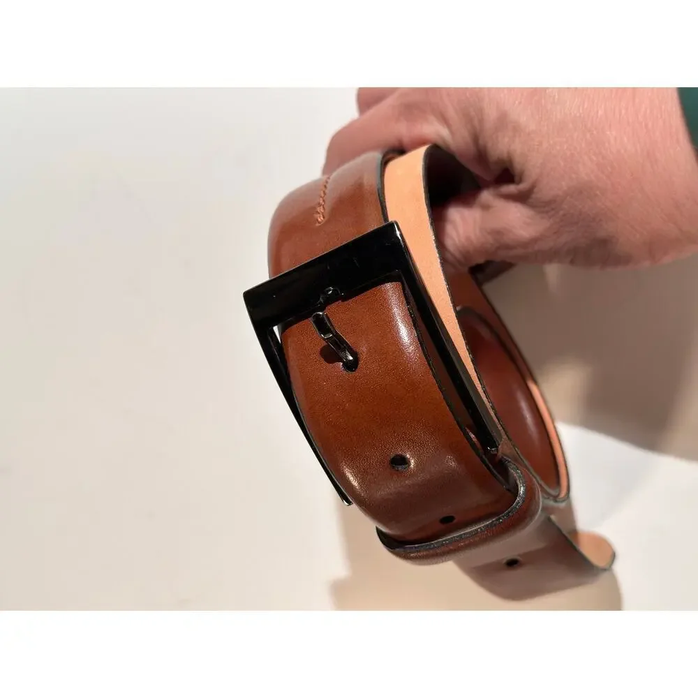 Men's Brown Genuine Leather Buckle Belt made in Italy Size 38
